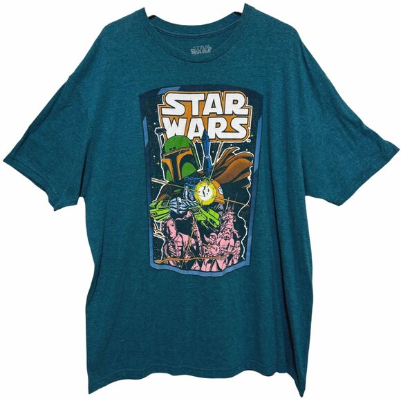 Star Wars Boba Fett Graphic T-Shirt Heather Teal Short Sleeve Crewneck Unisx 2XL - Picture 5 of 7